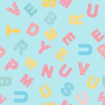 ABC seamless pattern in simple cartoon style. Cute alphabet print - hand draw Stock Illustration