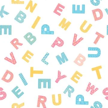 ABC seamless pattern in simple cartoon style. Cute alphabet print - hand draw Stock Illustration