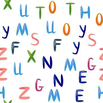 ABC seamless pattern in simple cartoon style. Cute alphabet print - hand dr.. Stock Illustration