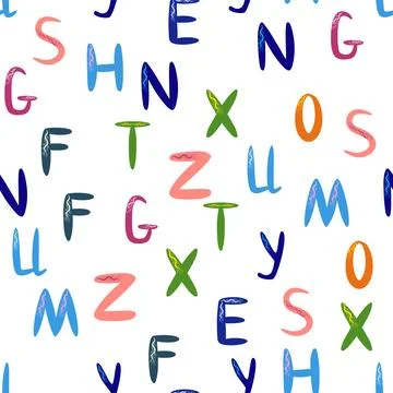 ABC seamless pattern in simple cartoon style. Cute alphabet print - hand dr.. Stock Illustration