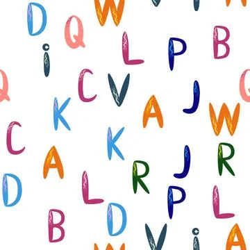 ABC seamless pattern in simple cartoon style. Cute alphabet print - hand dr.. Illustrazione stock