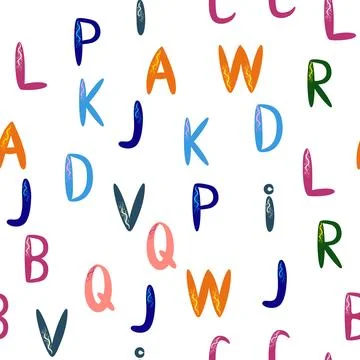 ABC seamless pattern in simple cartoon style. Cute alphabet print - hand dr.. Stock Illustration