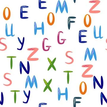 ABC seamless pattern in simple cartoon style. Cute alphabet print - hand dr.. Stock Illustration