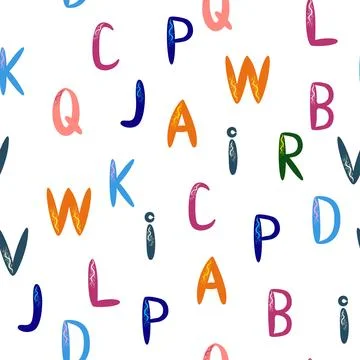 ABC seamless pattern in simple cartoon style. Cute alphabet print - hand dr.. Stock Illustration