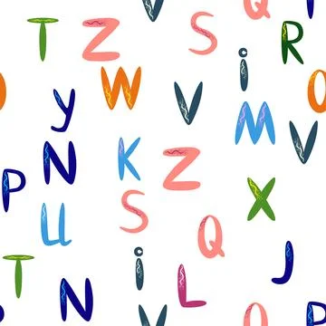 ABC seamless pattern in simple cartoon style. Cute alphabet print - hand dr.. Stock Illustration