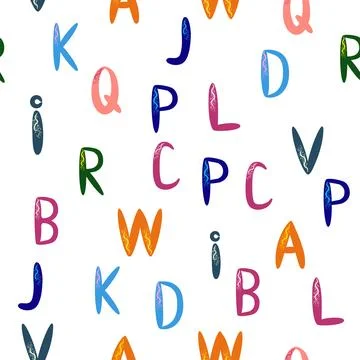 ABC seamless pattern in simple cartoon style. Cute alphabet print - hand dr.. Stock Illustration