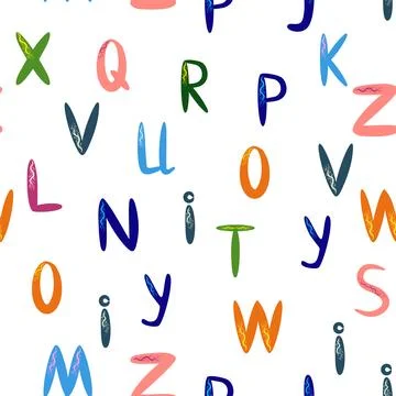 ABC seamless pattern in simple cartoon style. Cute alphabet print - hand dr.. Stock Illustration