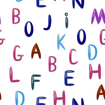 ABC seamless pattern in simple cartoon style. Cute alphabet print - hand dr.. Stock Illustration