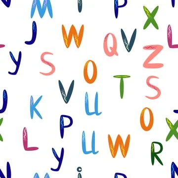 ABC seamless pattern in simple cartoon style. Cute alphabet print - hand dr.. Stock Illustration