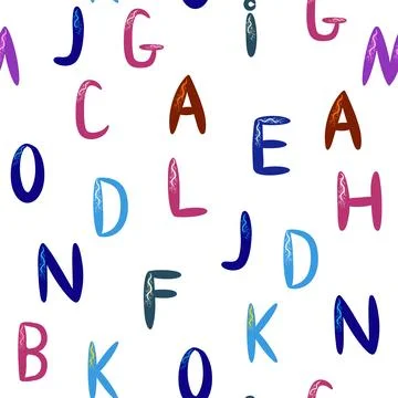 ABC seamless pattern in simple cartoon style. Cute alphabet print - hand dr.. Stock Illustration