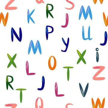 ABC seamless pattern in simple cartoon style. Cute alphabet print - hand dr.. Illustrazione stock