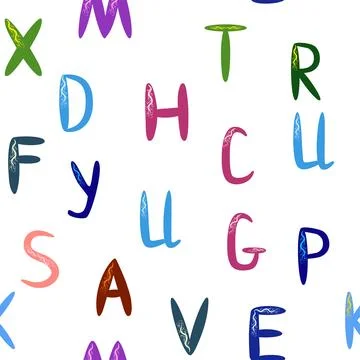 ABC seamless pattern in simple cartoon style. Cute alphabet print - hand dr.. Illustrazione stock