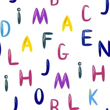 ABC seamless pattern in simple cartoon style. Cute alphabet print - hand dr.. Stock Illustration