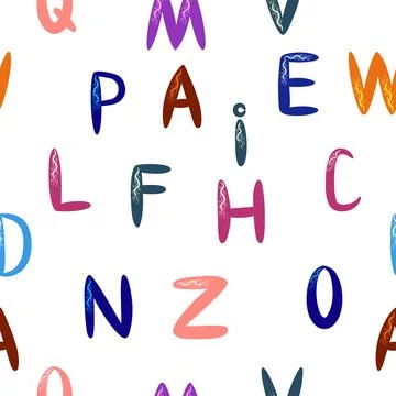 ABC seamless pattern in simple cartoon style. Cute alphabet print - hand dr.. Stock Illustration