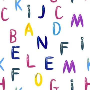 ABC seamless pattern in simple cartoon style. Cute alphabet print - hand dr.. Stock Illustration