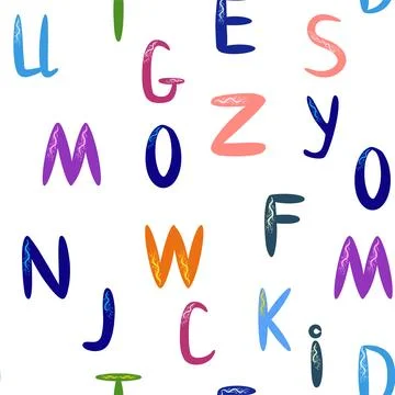 ABC seamless pattern in simple cartoon style. Cute alphabet print - hand dr.. Stock Illustration