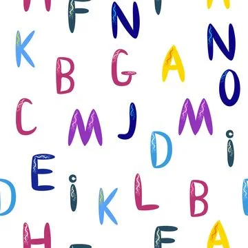 ABC seamless pattern in simple cartoon style. Cute alphabet print - hand dr.. Stock Illustration