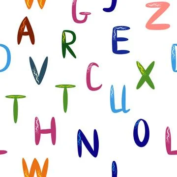 ABC seamless pattern in simple cartoon style. Cute alphabet print - hand dr.. Illustrazione stock