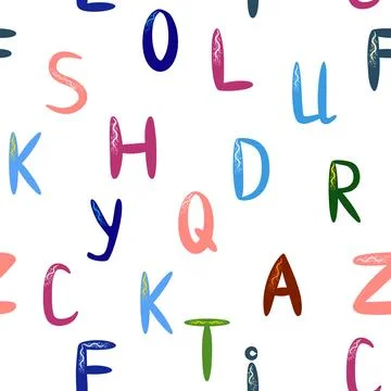 ABC seamless pattern in simple cartoon style. Cute alphabet print - hand dr.. Stock Illustration