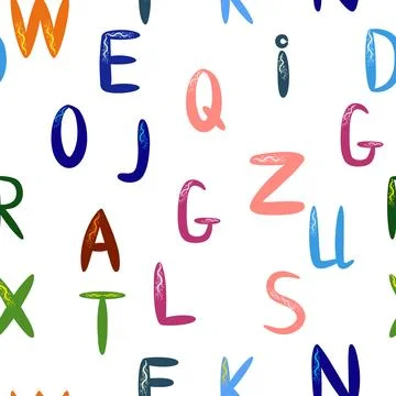 ABC seamless pattern in simple cartoon style. Cute alphabet print - hand dr.. Stock Illustration