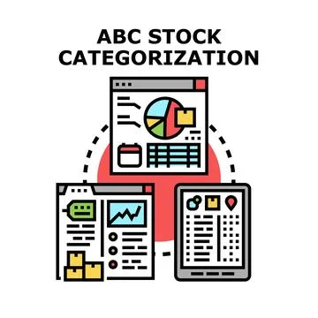 Abc stock categorization managing inventory data analytics Stock Illustration