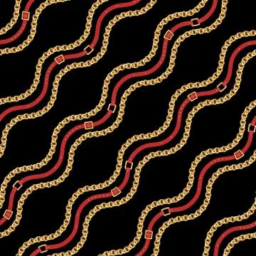 Abctract seamless pattern with belts and chain on black background designed for Stock Illustration