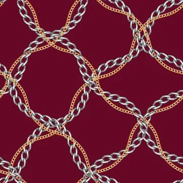 Abctract seamless pattern with gold and silver chains striped by cross on dark r Stock Illustration