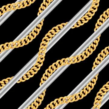 Abctract seamless pattern with gold chains striped on black background designed Stock Illustration
