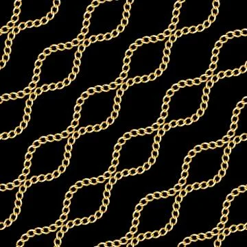 Abctract seamless pattern with golden  chain on black background designed for fa Illustrazione stock