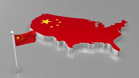 ABD and China flag dominates the map of USA. Stock Footage 197644568