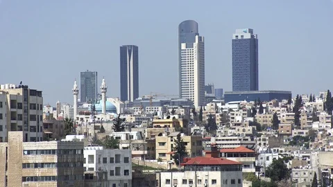 Abdali district skyscrapers, panoramic view of Amman, Jordan Stock Footage 111054280