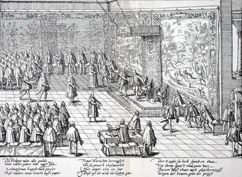 Abdication of Charles V in Brussels 25 10 1555 Charles V 1500 1558 member of Illustrazione stock