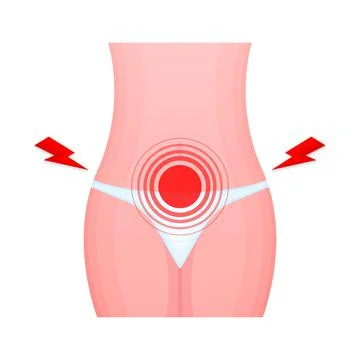 Abdominal pain, Diarrhea or constipation. Menstruation Symptom. Vector 库存插图