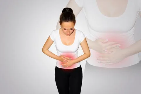 Abdominal pain. Problem digestion. Problem women's health, menstruation Stock Photos