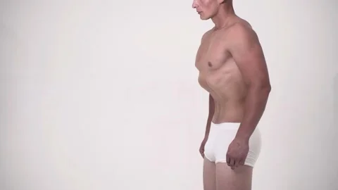 Abdominal vacuum exercise. Slim man stomach. Six pack abs. Stock Footage 142676335