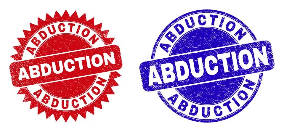 ABDUCTION Rounded and Rosette Watermarks with Scratched Texture Stock Illustration