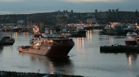Aberdeen Harbour at Dusk Stock Footage
