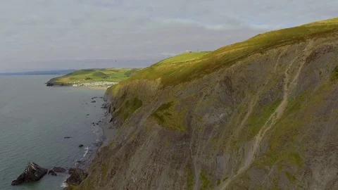 Aberysthwyth Cliff Panning Stock Footage 84177579