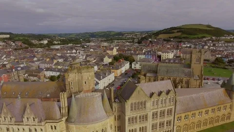 Aberysthwyth Old Town Panning Lift Up Stock Footage