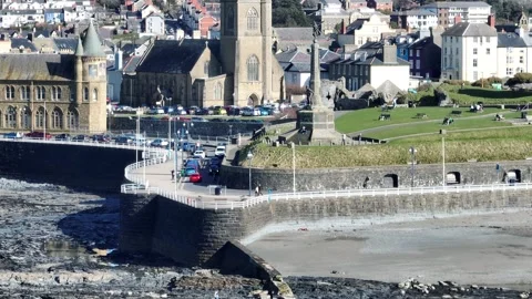 Aberystwyth town Seafront Memorial and Castle Stock-Footage 264829242