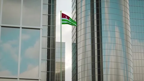 Abhkazia Flag 3D Render Animation on Pole with City Buildings 스톡 동영상 332245744