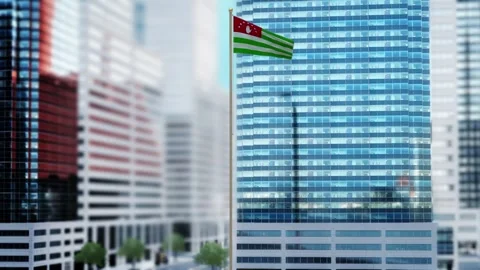 Abhkazia Flag 3D Render Animation Waving in Front of Modern Glass Buildings  Stock-Footage 333086336