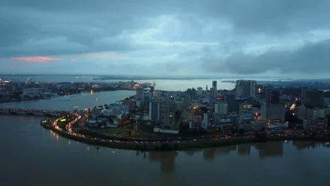 Abidjan from above at dawn Stock Footage 82177284