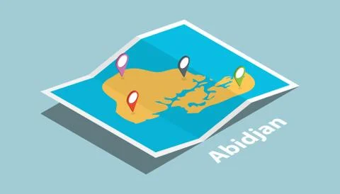 Abidjan explore maps with isometric style and pin location tag on top Stock Illustration