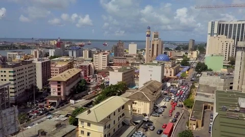 Abidjan plateau lebanese mosq and bridge Stock Footage