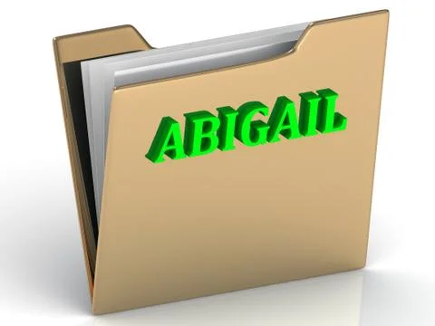 ABIGAIL- bright green letters on gold paperwork folder on a white background Stock Illustration