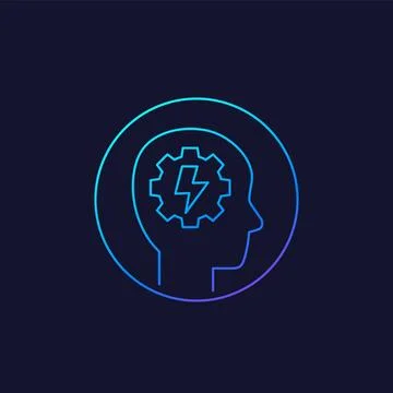 Ability icon with human head and gear, line vector Stockillustratie