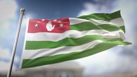 Abkhazia Flag Waving Slow Motion 3D Rendering Blue Sky Background - Seamles.. Stock Footage 74859882
