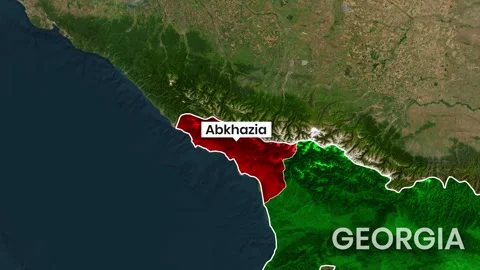 Abkhazia highlighted on satellite map showing its border with Georgia Stock Footage 342579959