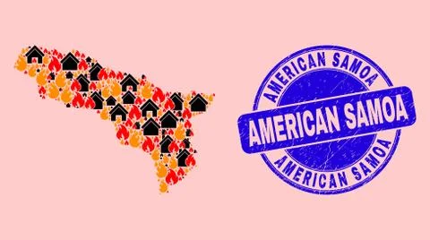 Abkhazia Map Collage of Flame and Homes and Distress American Samoa Stamp Ilustração Stock